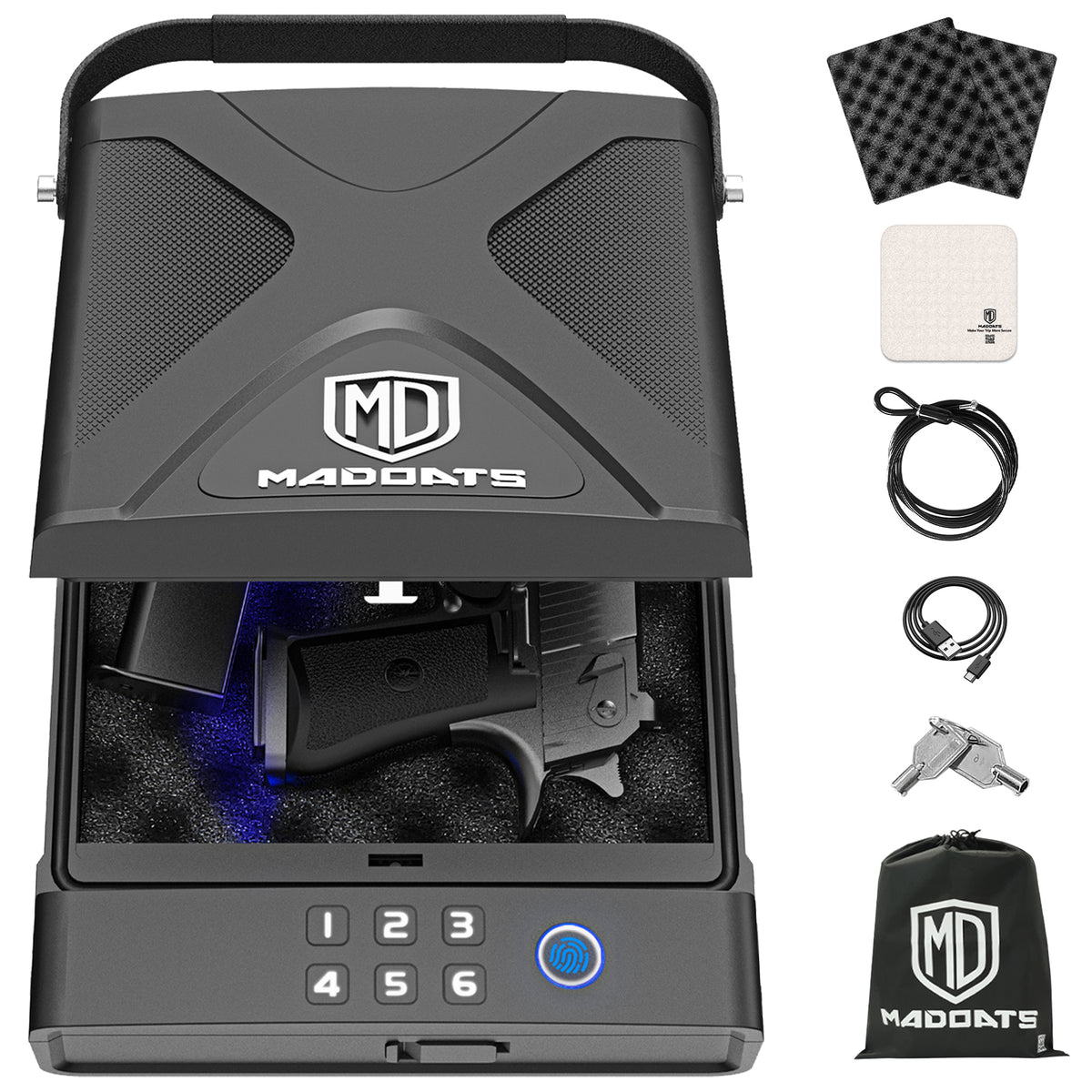 MD MADOATS Portable Gun Safe-Metal Logo