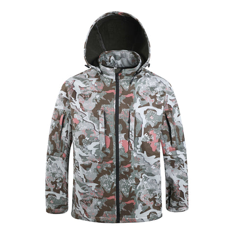 Himantic Quiet Soft Shell Hunting Jacket for Men, Polar Fleece Lined Windproof Water Resistant Camo Jacket with Removable Hood