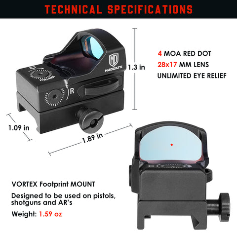 4 MOA Red Dot Sight, Compact Reflex Sight Optics Gun Sights for Rifle Pistol Airsoft with Weaver Picatinny Rail for Hunting, Shooting